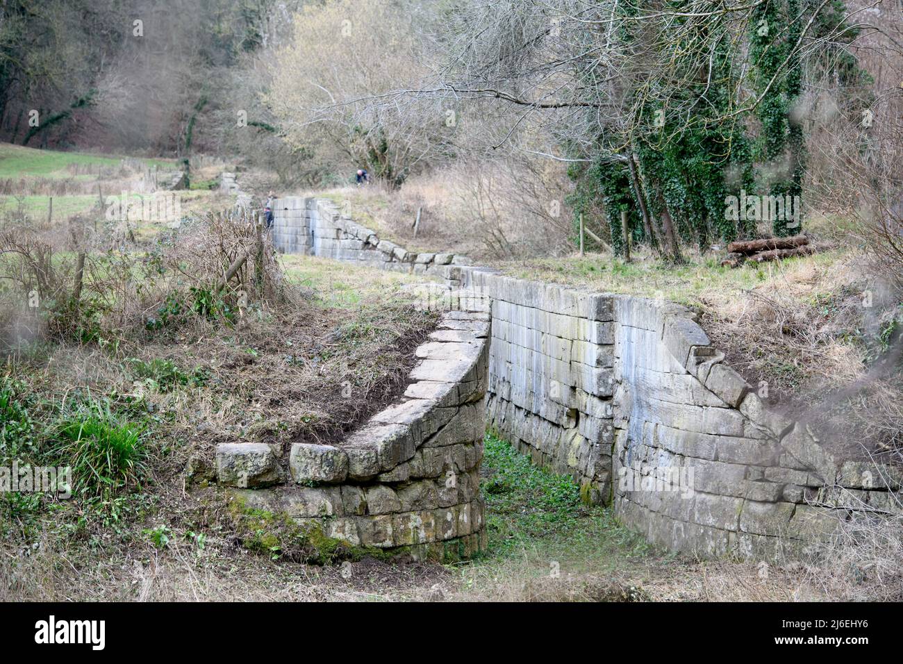 The remains of a lock flight on the old Somerset Coal Canal near Bath, UK Stock Photo