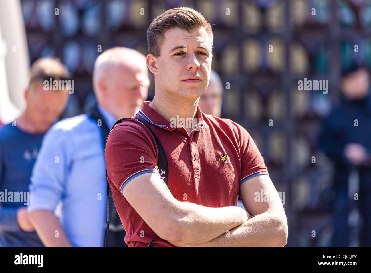01 May 2022, Brandenburg, Cottbus At a rally of the AfD for the first