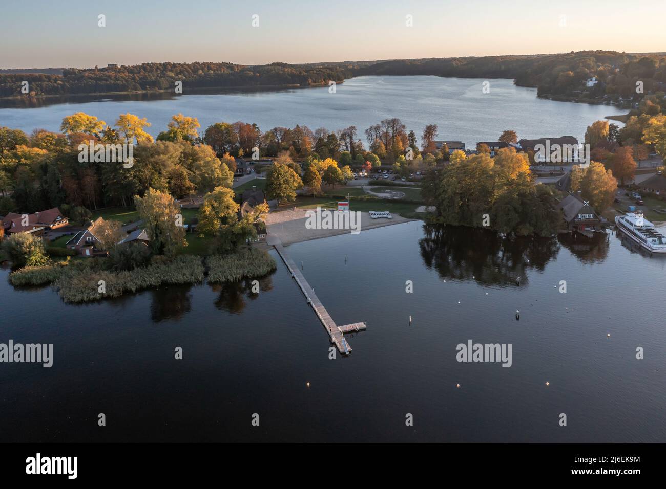 aerial view of a bathing area at the ratzeburg lake Stock Photo