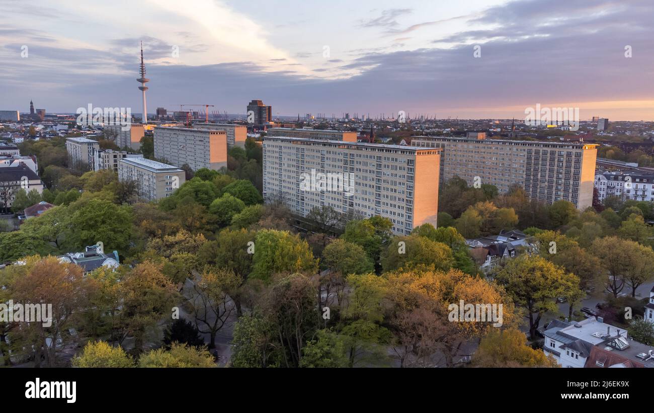 aerial view of the grindel high rises in hamburg Stock Photo
