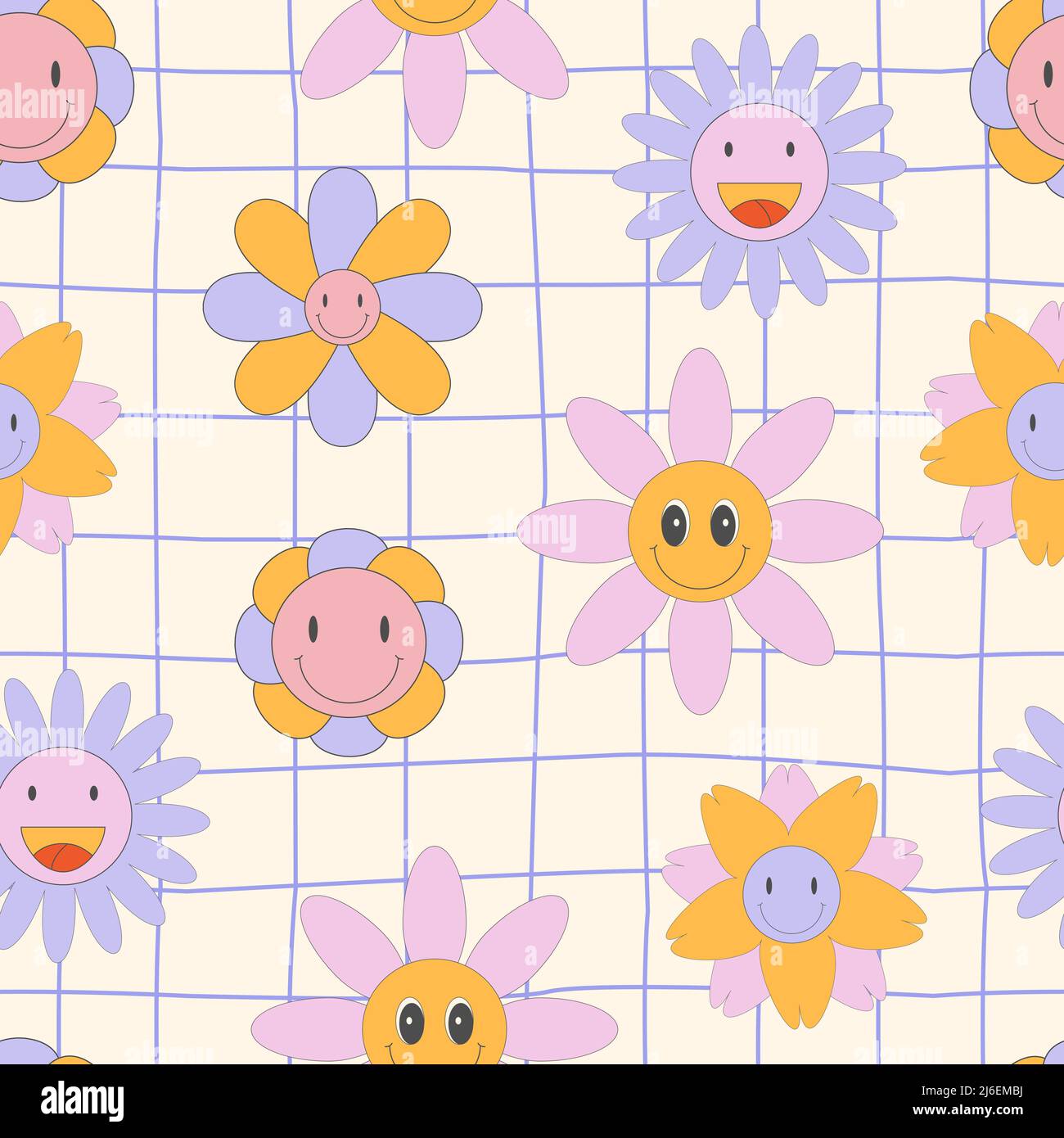 Seamless pattern with flower smile Pop Color Style Flat Design 70s. Cool  trendy retro of hipster retro cool psychedelic elements. Trend vector Stock  Vector Image & Art - Alamy