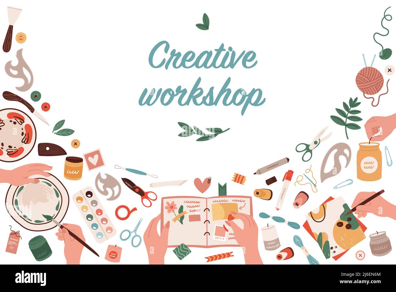 Creative art class and craft hobby banner vector illustration