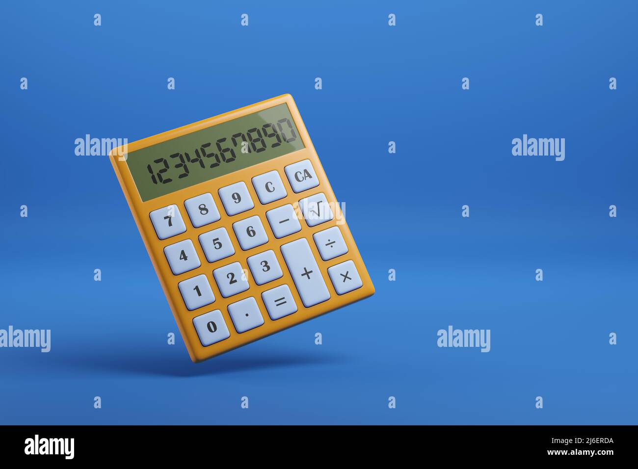 Calculator isolated on blue background with copy space. 3d illustration