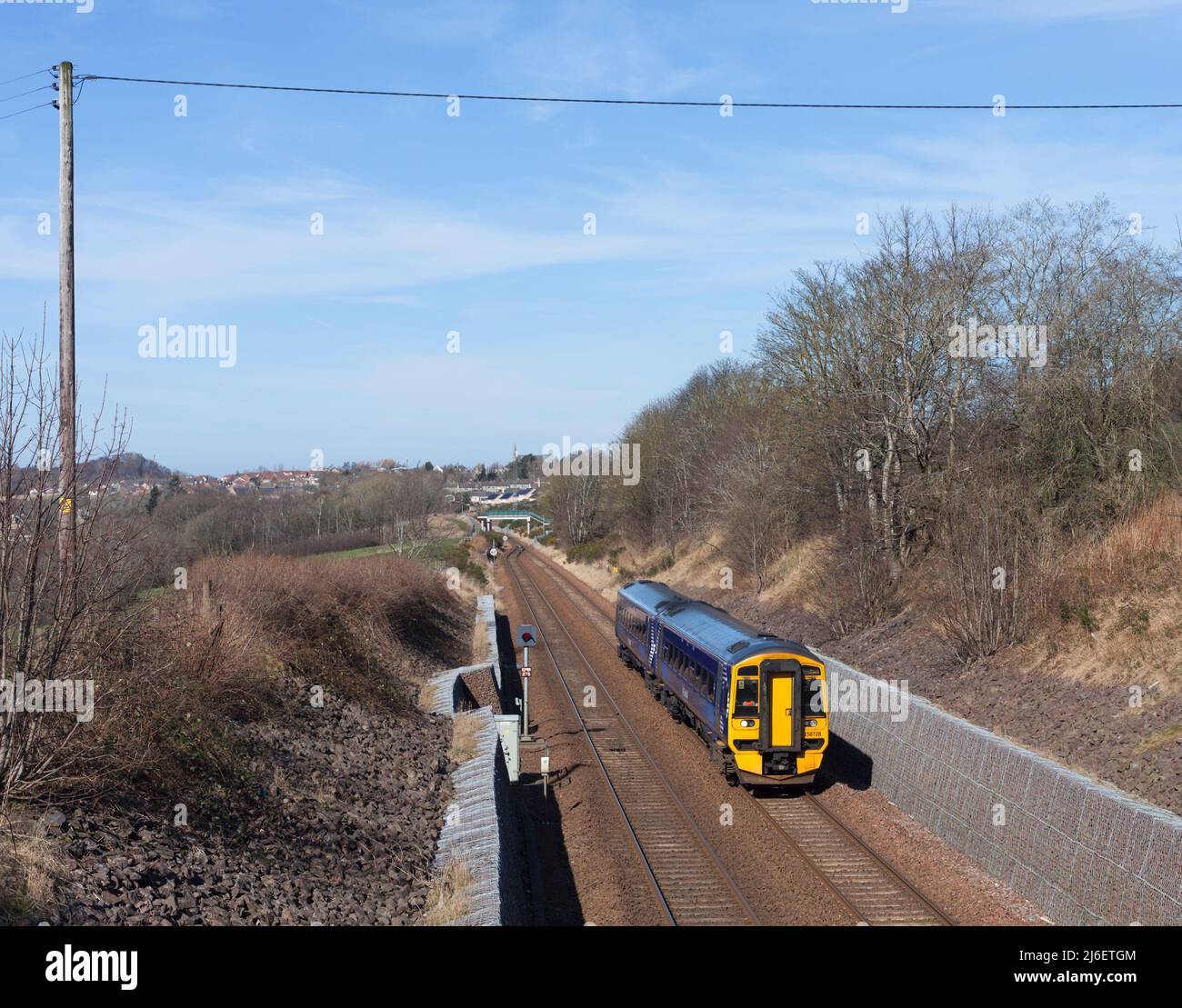 Scotrail class 158 train 158728 passing  Gorebridge on the borders railway Stock Photo