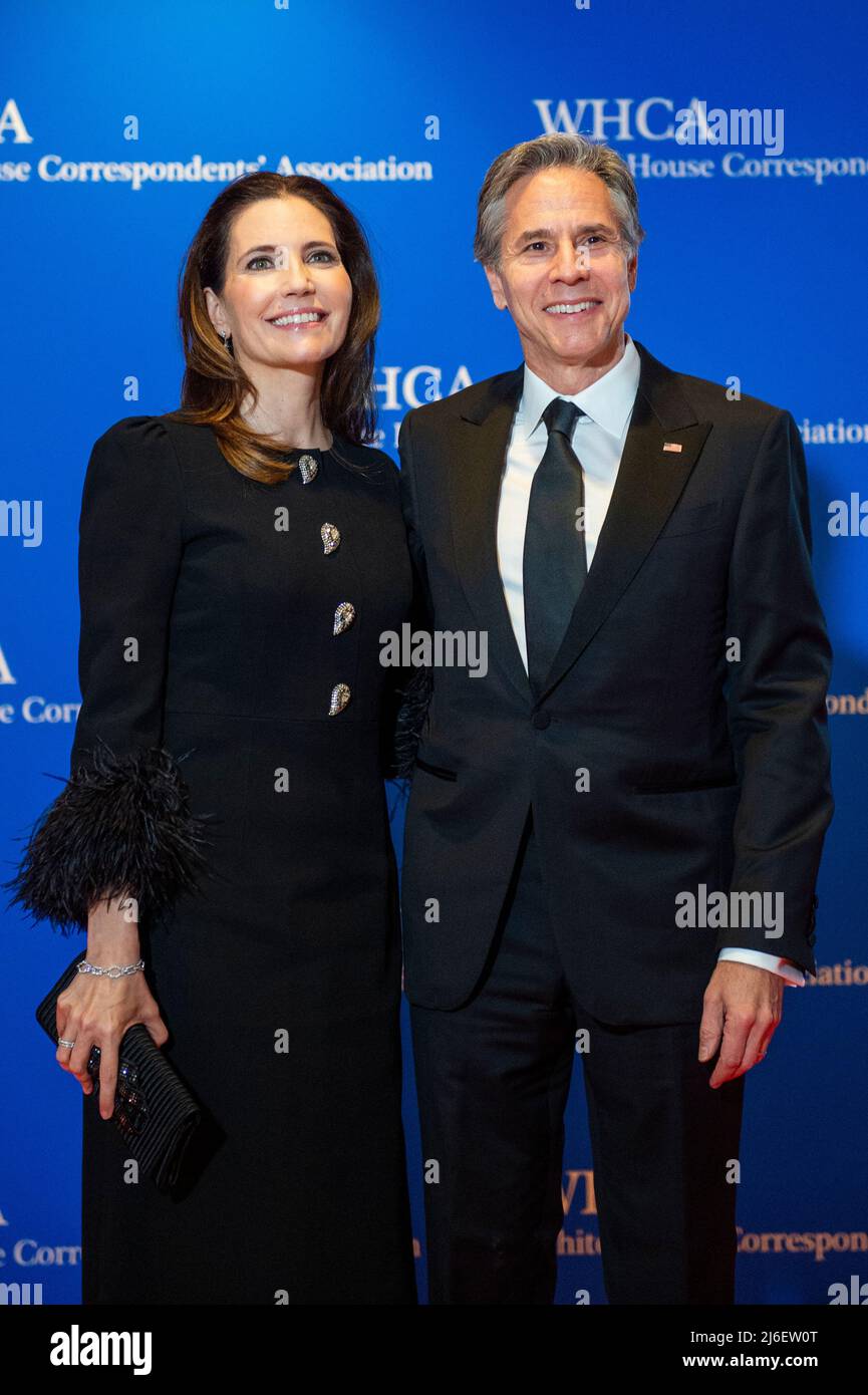 Evan Ryan, left, and Antony Blinken arrive for the 2022 White House Correspondents Association Annual Dinner at the Washington Hilton Hotel on Saturday, April 30, 2022.  This is the first time since 2019 that the WHCA has held its annual dinner due to the COVID-19 pandemic. Credit: Rod Lamkey / CNP /MediaPunch Stock Photo