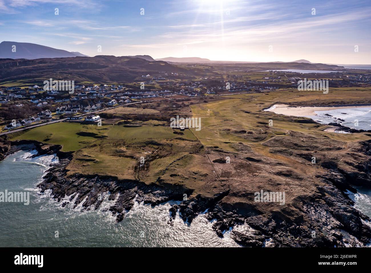 Aerial view of the Portnablagh golf site, County Donegal, Ireland Stock