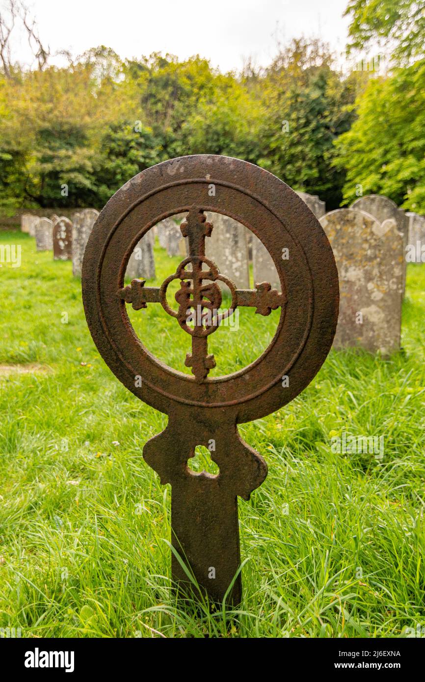 A Metalic grave marker pictured in Findon village Church (St John the Baptist), West Sussex, southern England, UK. Stock Photo