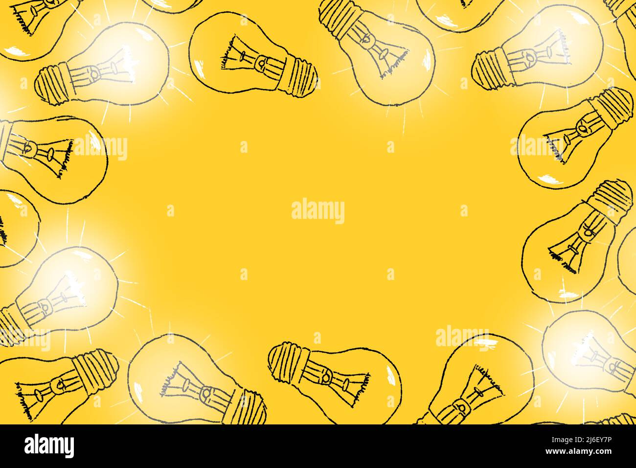 Set of light bulbs hand drawn on a yellow background. Concept of ...