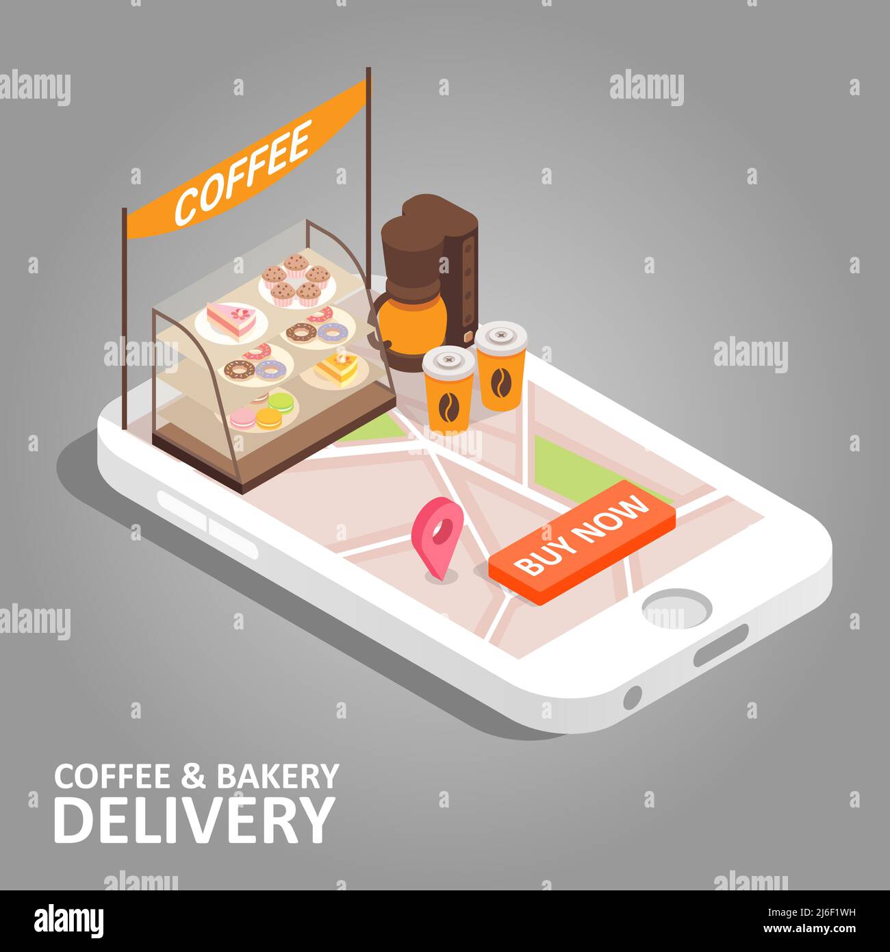 Coffee bakery online vector isometric illustration Stock Vector