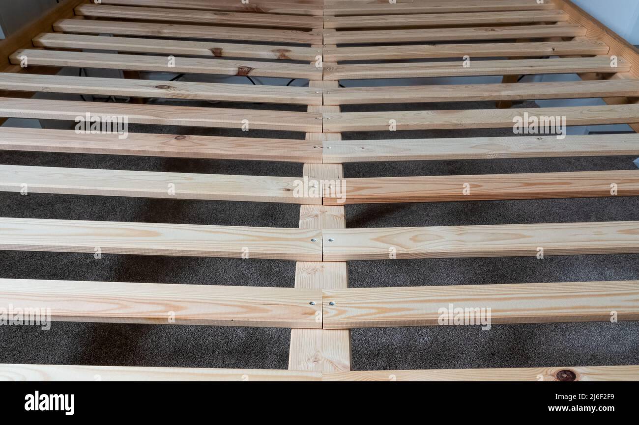 wooden slatted double bed frame Stock Photo Alamy