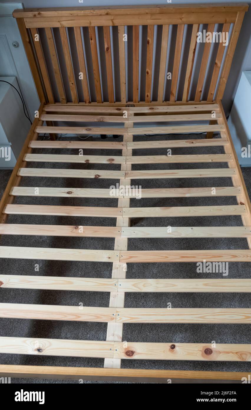 wooden slatted double bed frame Stock Photo Alamy