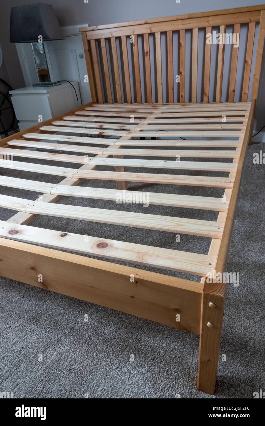 wooden slatted double bed frame Stock Photo Alamy