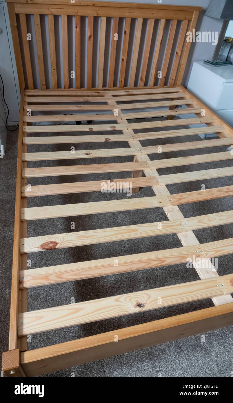 wooden slatted double bed frame Stock Photo Alamy