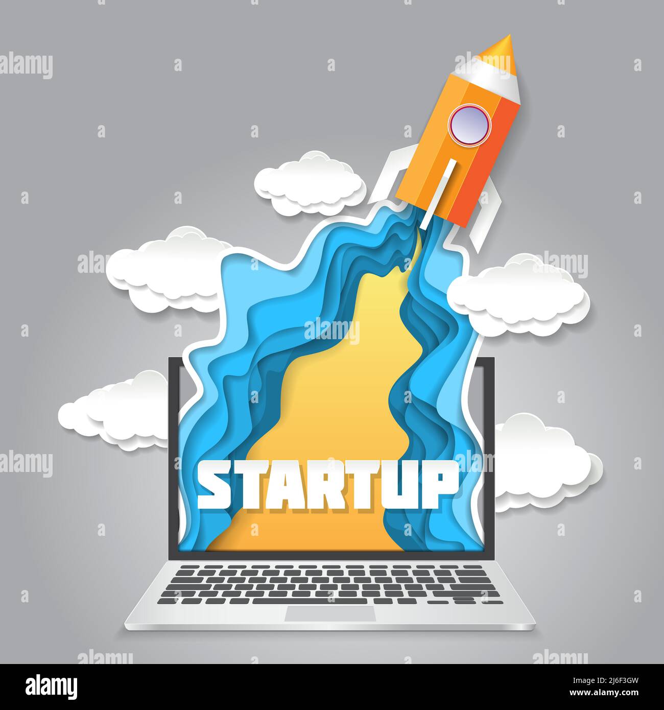 Vector paper art startup new business launch Stock Vector