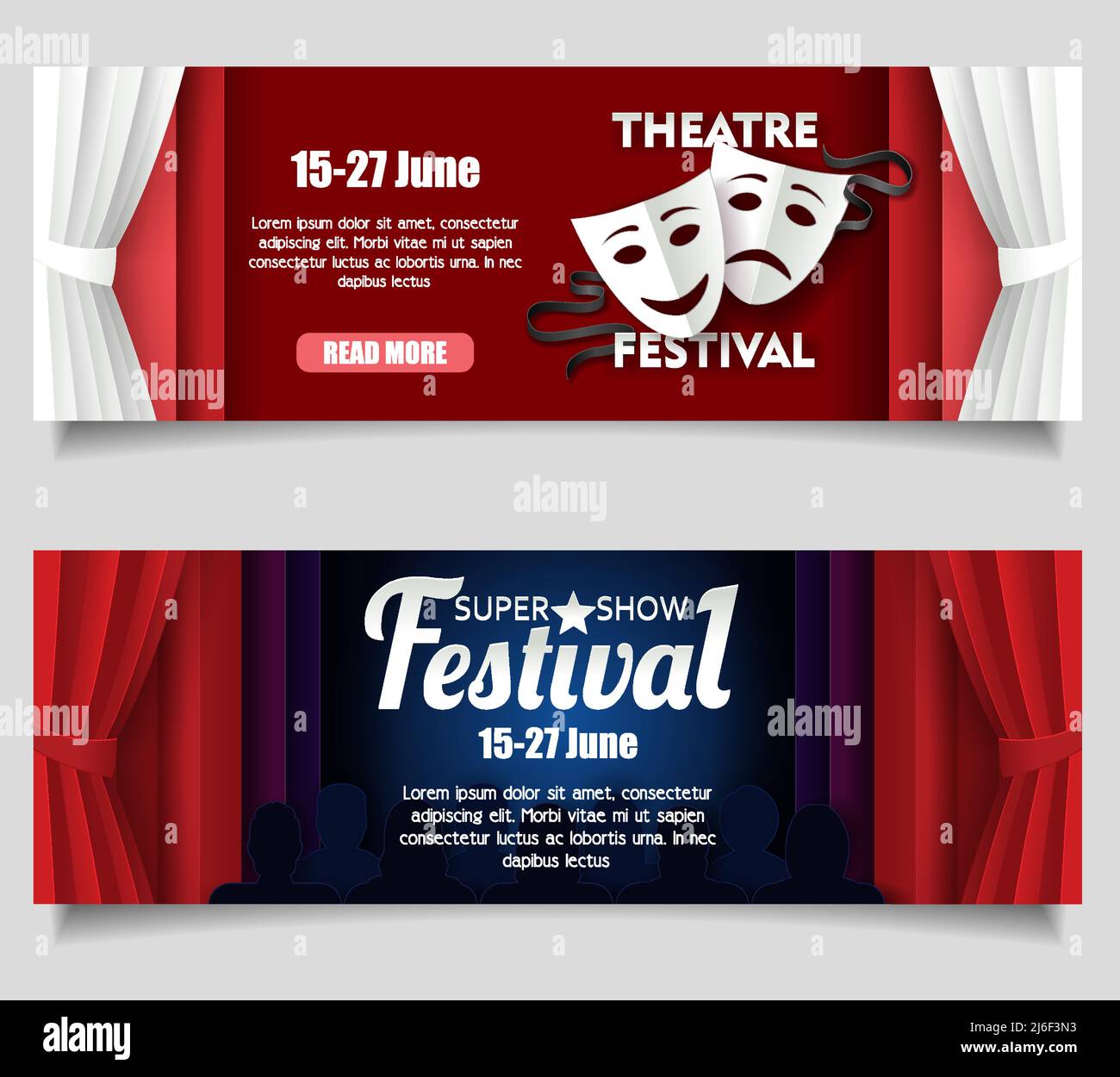 Theatre festival vector paper cut banner templates Stock Vector