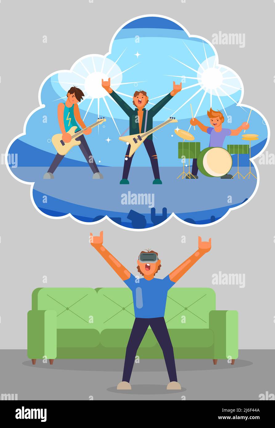 Virtual reality concert vector flat illustration Stock Vector Image