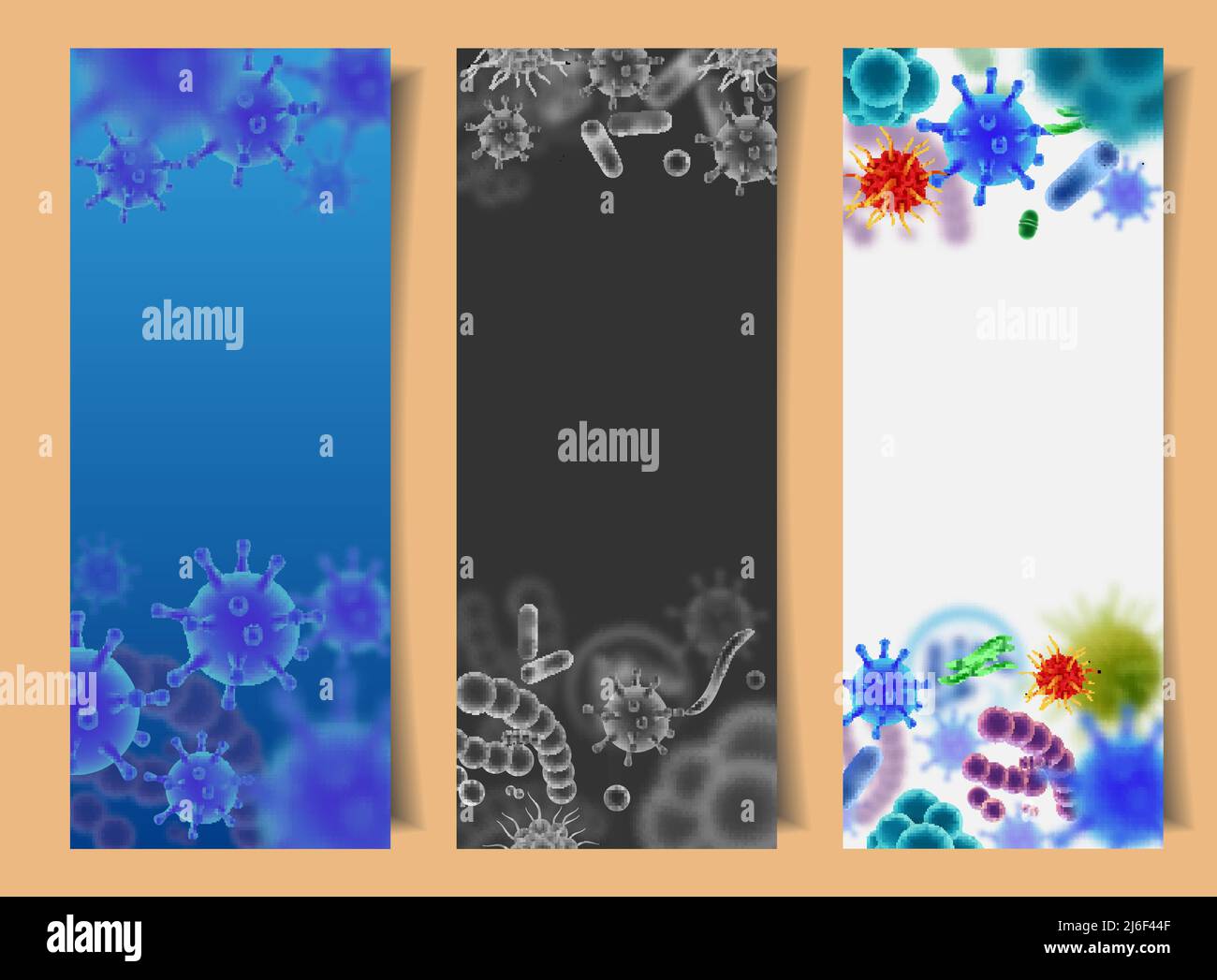Vector set of banners with viruses and microbes Stock Vector