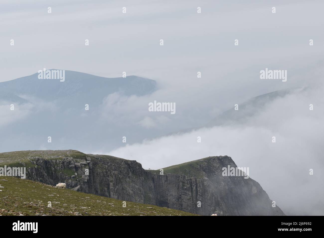 Foggy Mountains at Mountain Mt Snowdon in Wales, England Stock Photo