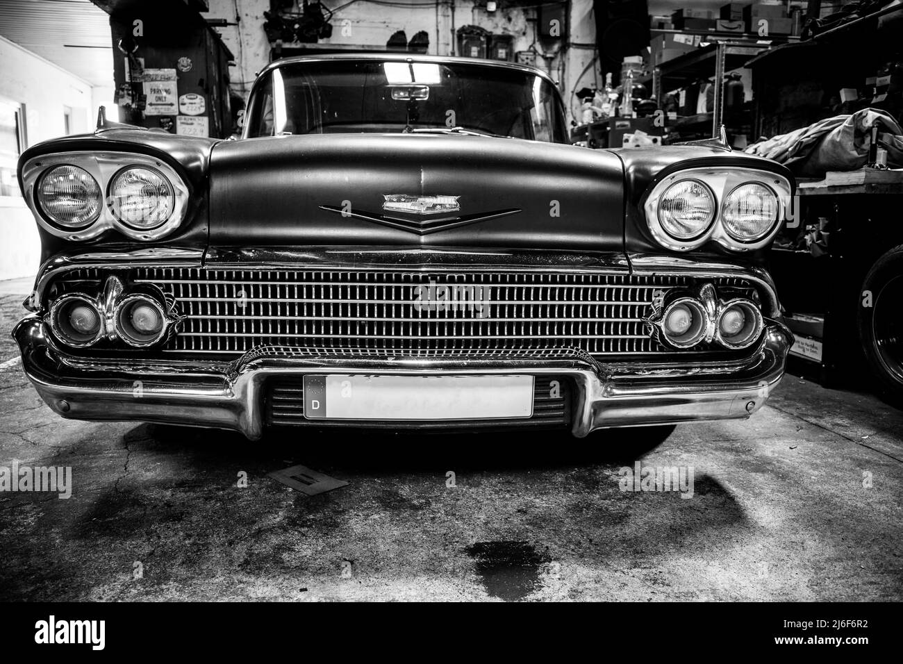 one american musclecar in black white Stock Photo