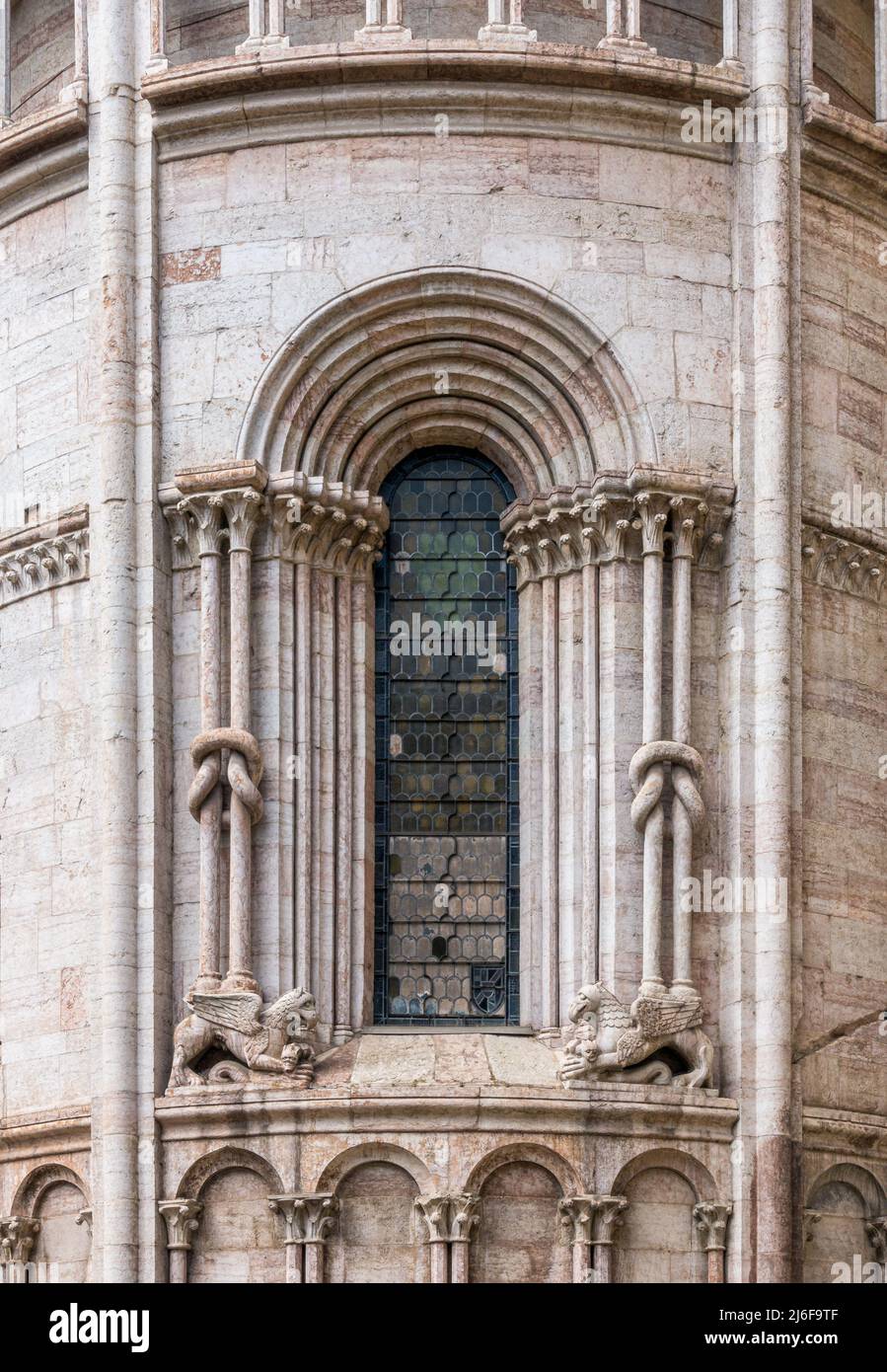 Rear window of the San Vigilio Cathedral in Trento. Trentino Alto Adige, northern Italy. Stock Photo