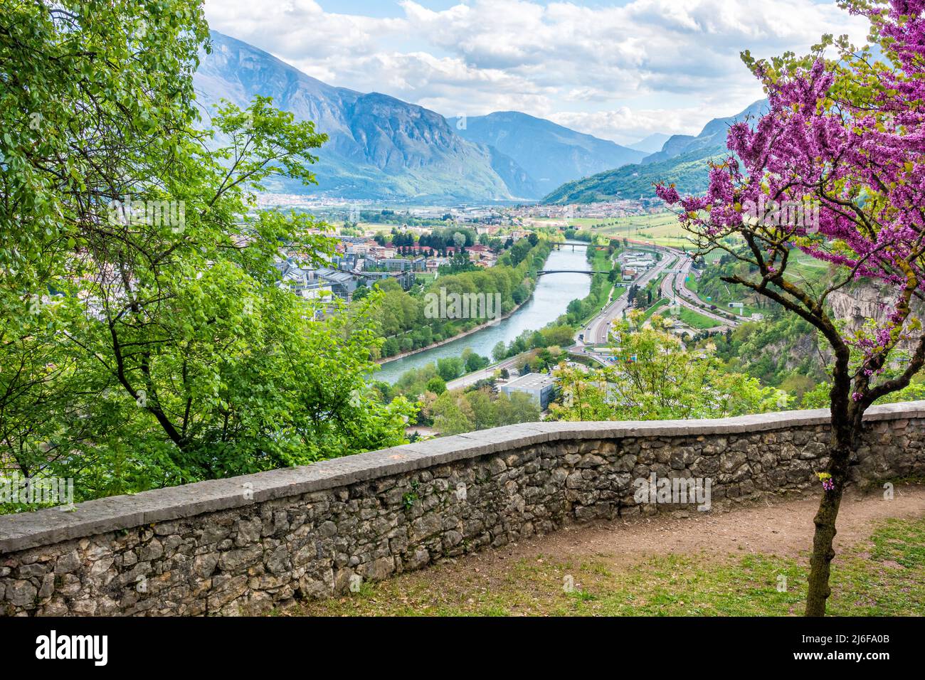 Beautiful panoramic view of Trento during spring time. Trentino Alto Adige, northern Italy. Stock Photo