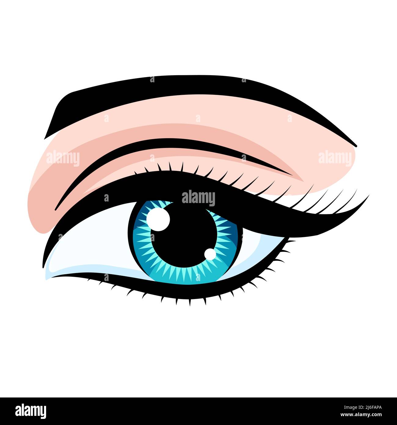 Beautiful big eye of a woman with long lashes. Makeup, brown cosmetic shadows. Beauty, image, beauty. Women's style. Blue eyes. Vector illustration. Stock Vector