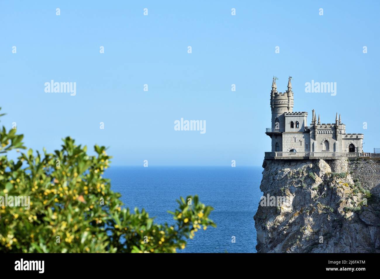 Castle Swallow's Nest on a rock at Black Sea, Crimea, Russia. It is a symbol and tourist attraction of Crimea Stock Photo