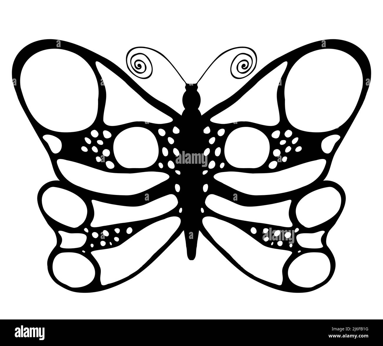 simple vector black butterfly silhouette freehand for textile decor and design Stock Vector
