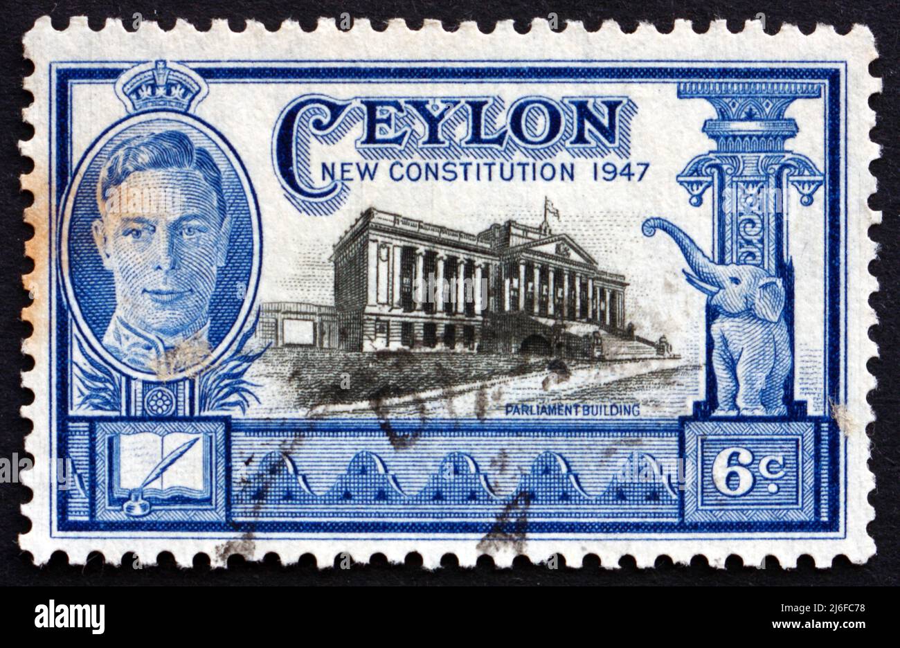 SRI LANKA - CIRCA 19547 a stamp printed in Sri Lanka shows Parliament Building, Colombo, circa 1947 Stock Photo