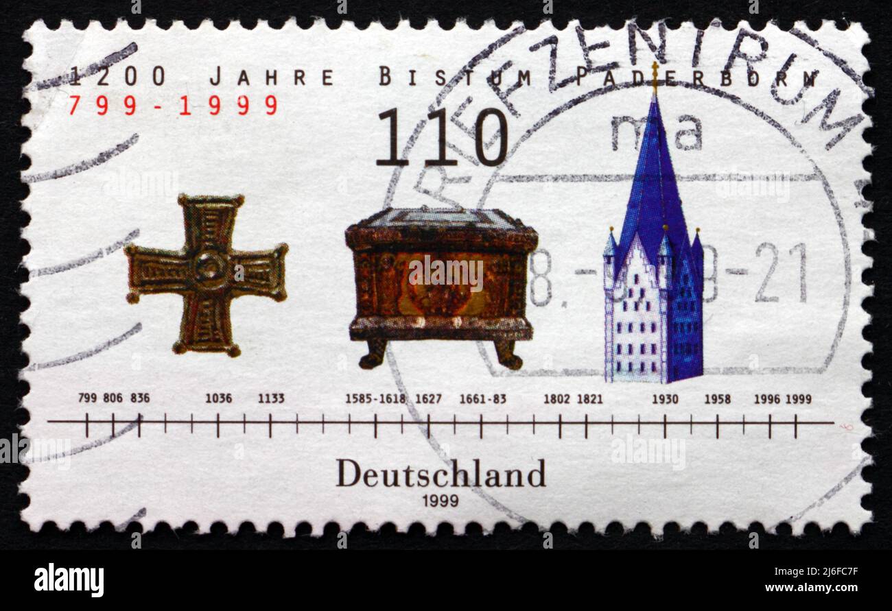 GERMANY - CIRCA 1999: a stamp printed in the Germany shows Paderborn ...