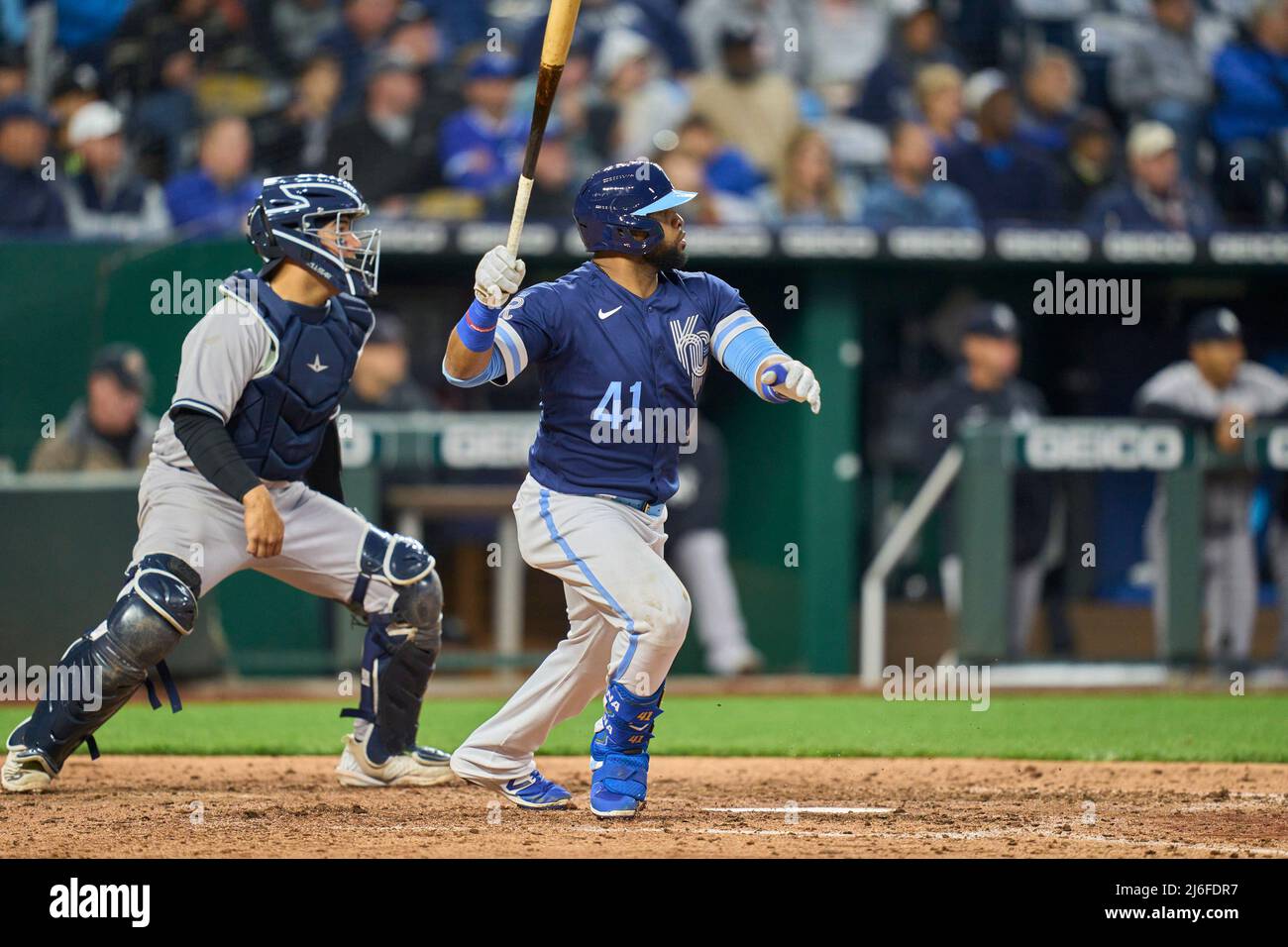 April 30 2022: Kansas City first baseman Carlos Santana (41) in action ...