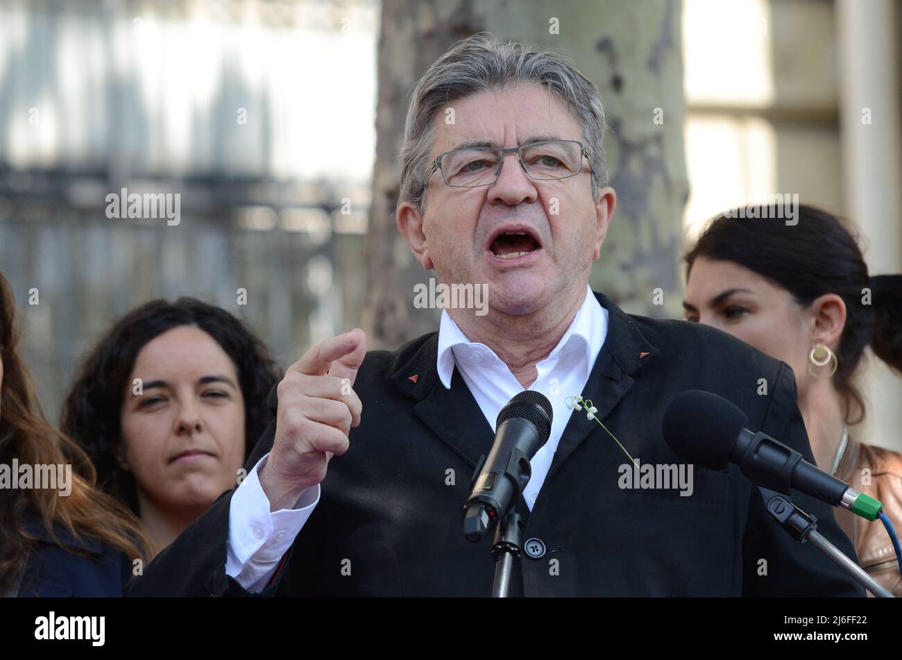 jean luc melenchon was expected by several hundred people for his speech on may 1st at the 'place de la république' in Paris Stock Photo