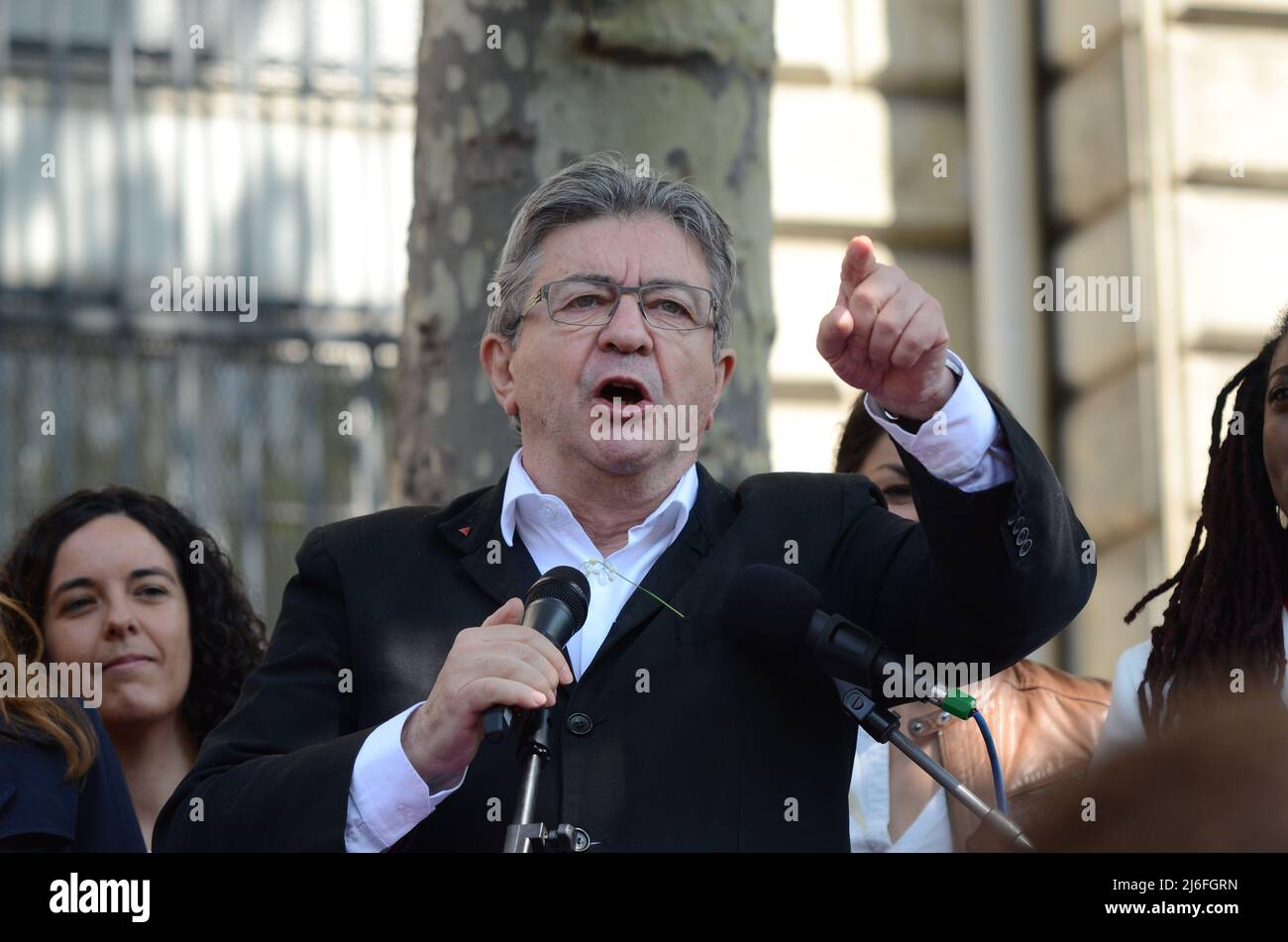 jean luc melenchon was expected by several hundred people for his speech on may 1st at the 'place de la république' in Paris Stock Photo