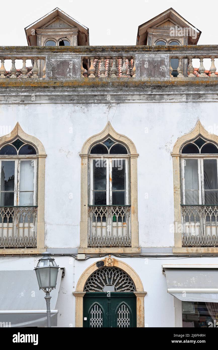 White façade-two story Neoclassical house-Praça Luis de Camoes Square. Lagos-Portugal-220 Stock Photo
