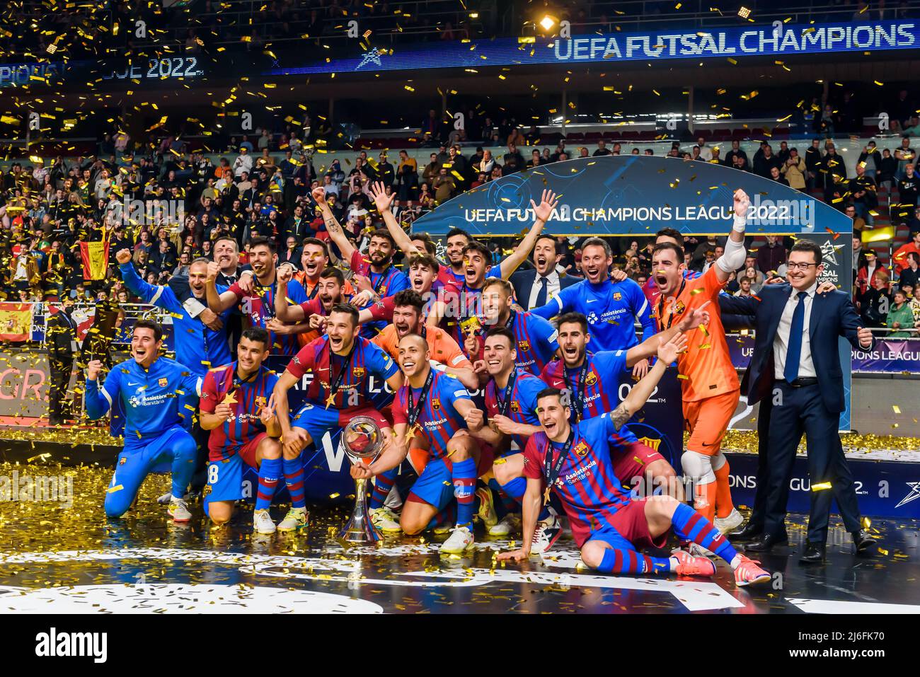 RIGA, LATVIA. 1st May 2022. UEFA FUTSAL CHAMPIONS LEAGUE 2022 final game between. FC Barcelona Futsal and Sporting CP Credit: Gints Ivuskans/Alamy Live News Stock Photo