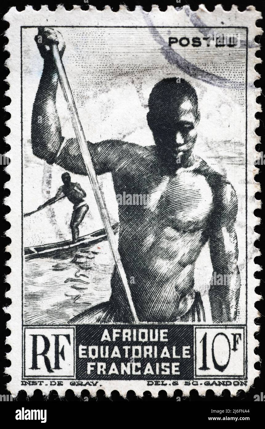 African fishermen on vintage postage stamp Stock Photo
