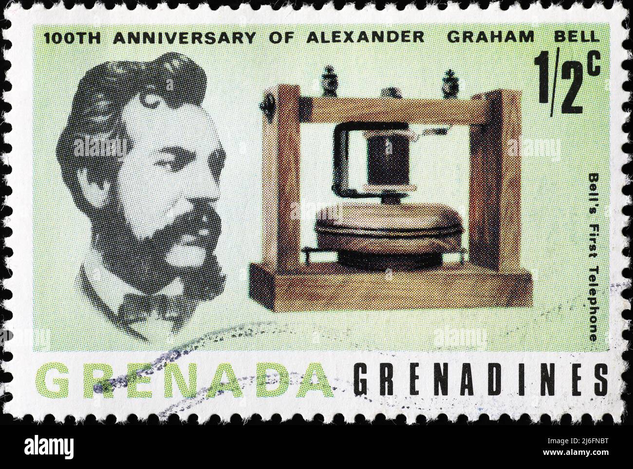Anniversary of Alexander Graham Bell celebrated on postage stamp Stock Photo