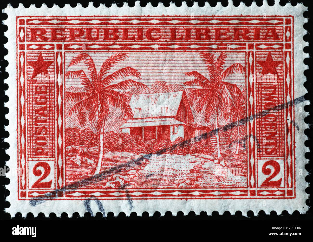 Farm on vintage postage stamp from Liberia Stock Photo - Alamy