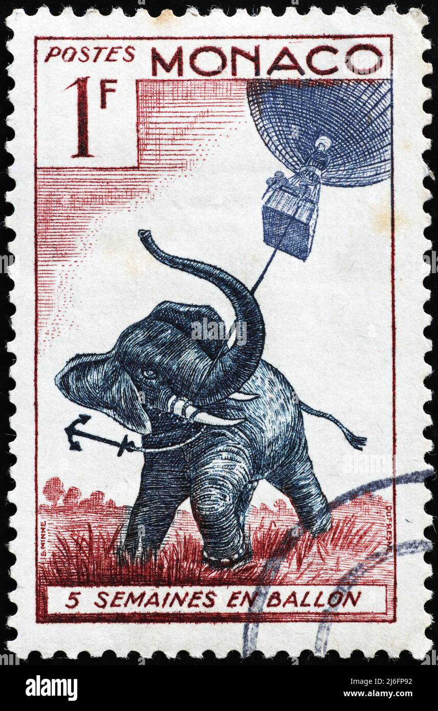 Novel by Jules Verne celebrated on vintage postage stamp Stock Photo