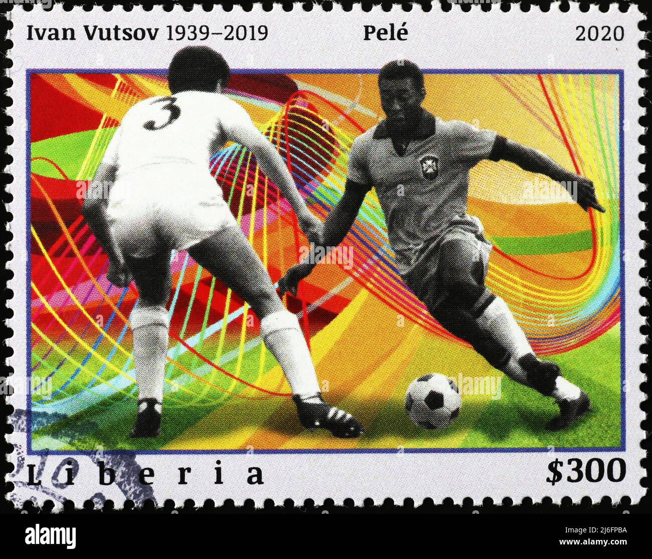 Picture of Pelè with the shirt of Brazil on stamp Stock Photo