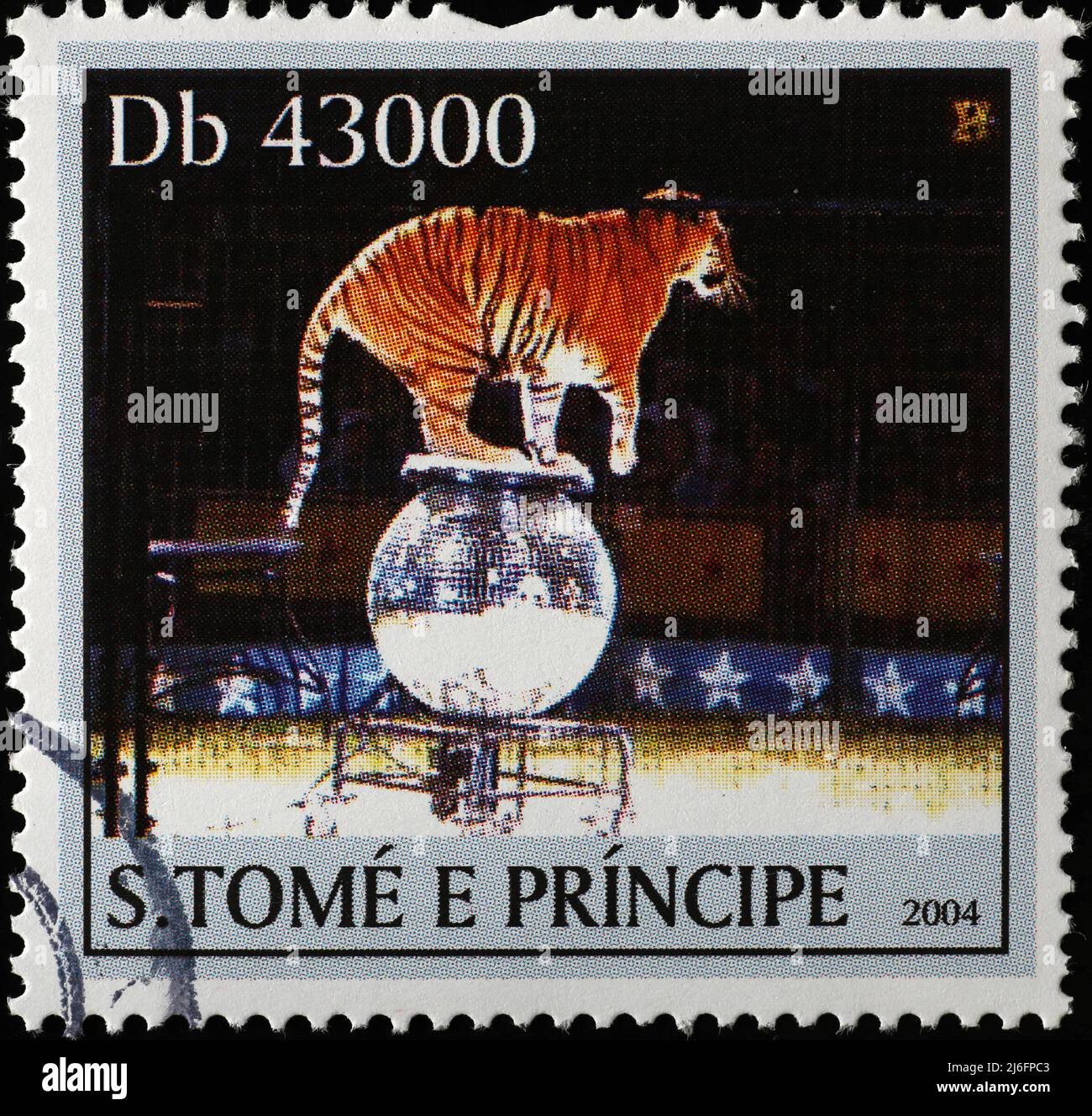 Picture of trained tiger at circus on postage stamp Stock Photo
