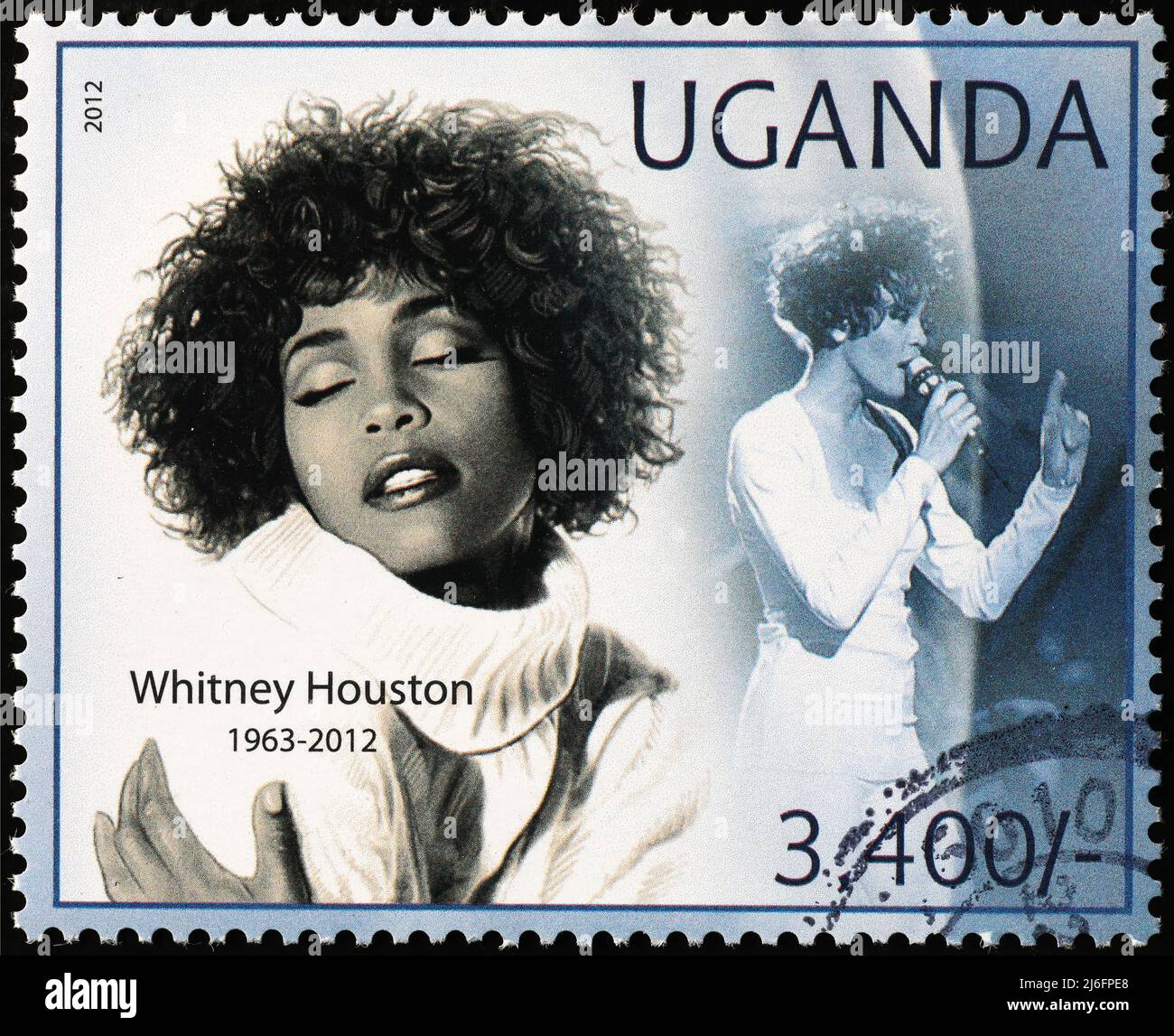 Portraits of Whitney Houston on postage stamp Stock Photo