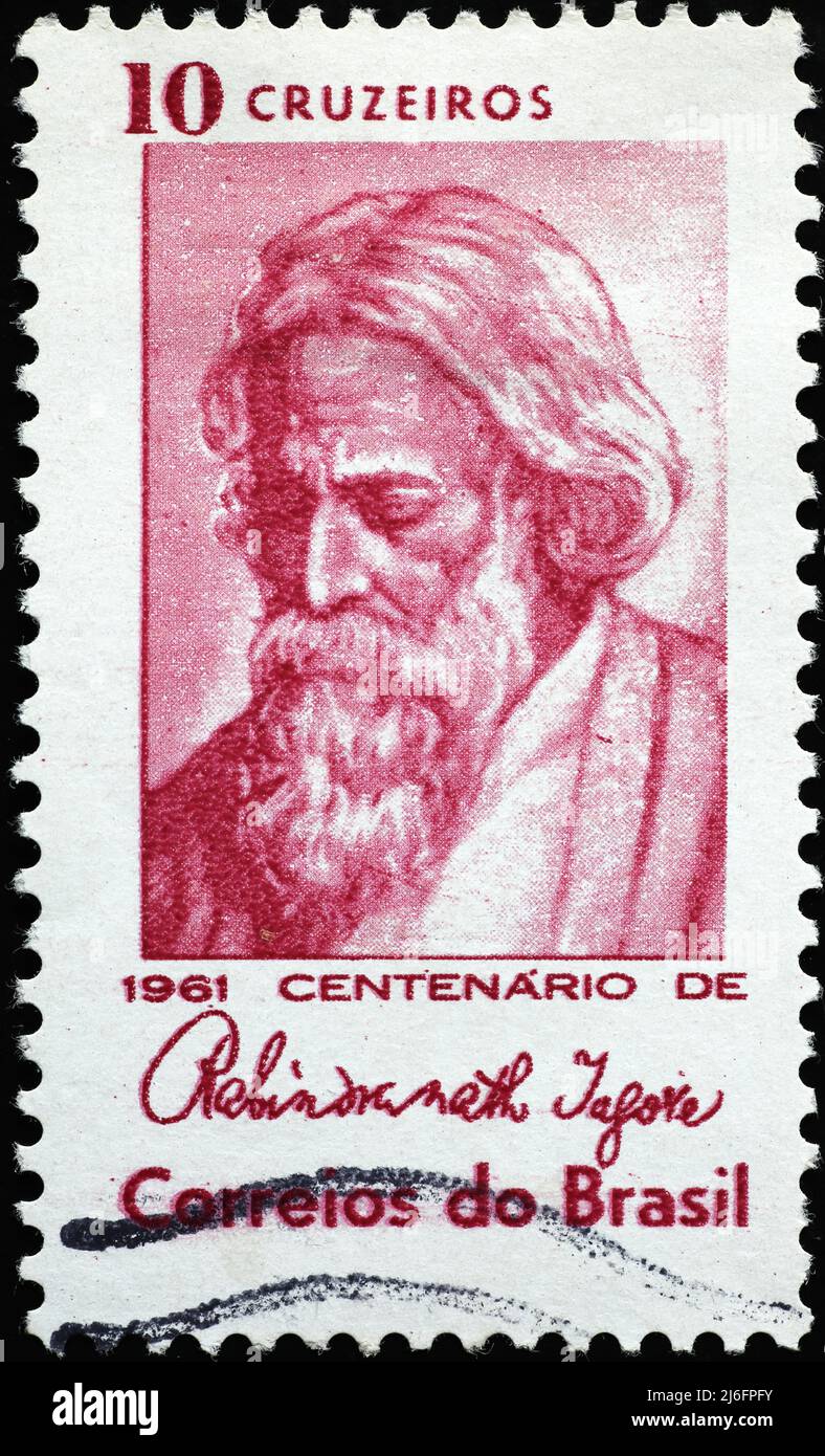 Rabindranath Tagore portrait on brazilian postage stamp Stock Photo