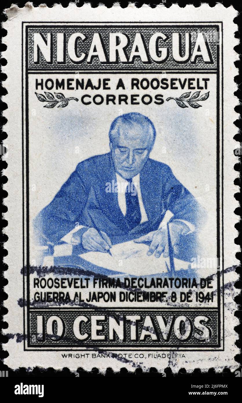 President Roosevelt on old stamp of Nicaagua Stock Photo
