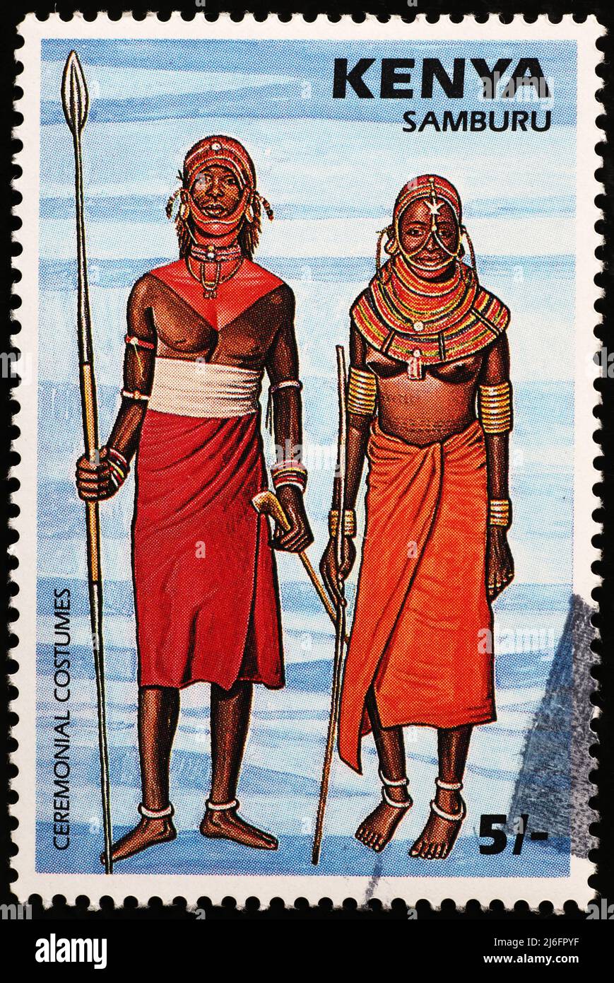 Samburu people on kenyan postage stamp Stock Photo