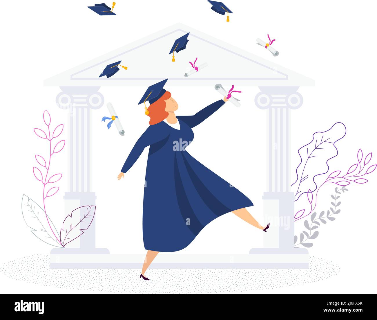 University graduates celebrate graduation. Graduation gown. Student party. Stock Vector