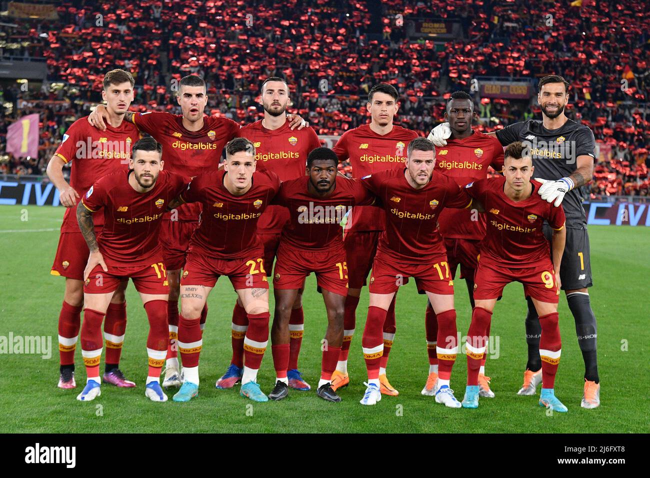 AS Roma team during the Italian Football Championship League A 2021/2022  match between AS Roma vs Bologna FC at the Olimpic Stadium in Rome on 01  May 2022. (Photo by Fabrizio Corradetti/LiveMedia/Sipa