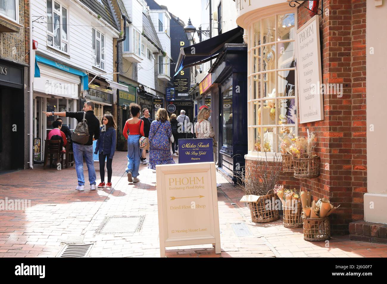 Independent shops on Meeting House Lane, in the Lanes, in Brighton, East Sussex, UK Stock Photo