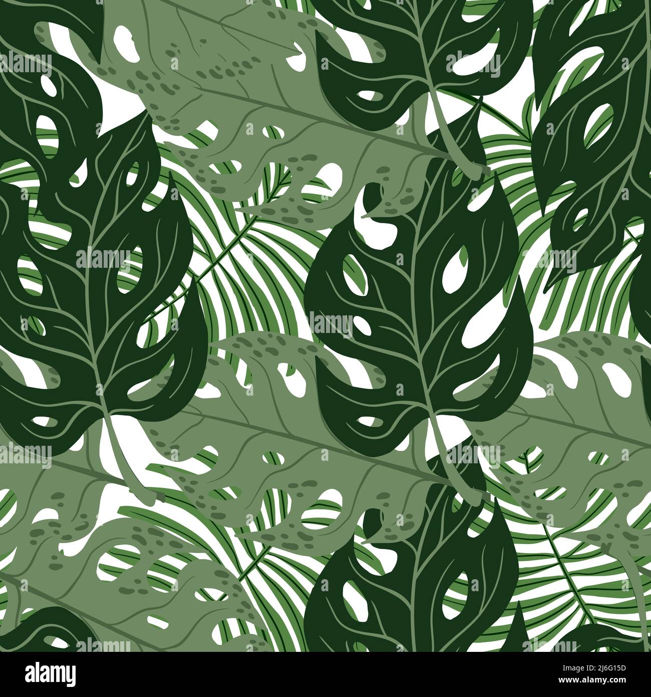 Tropical Leaves Hand drawn Vector Textile Seamless Pattern Design Stock ...