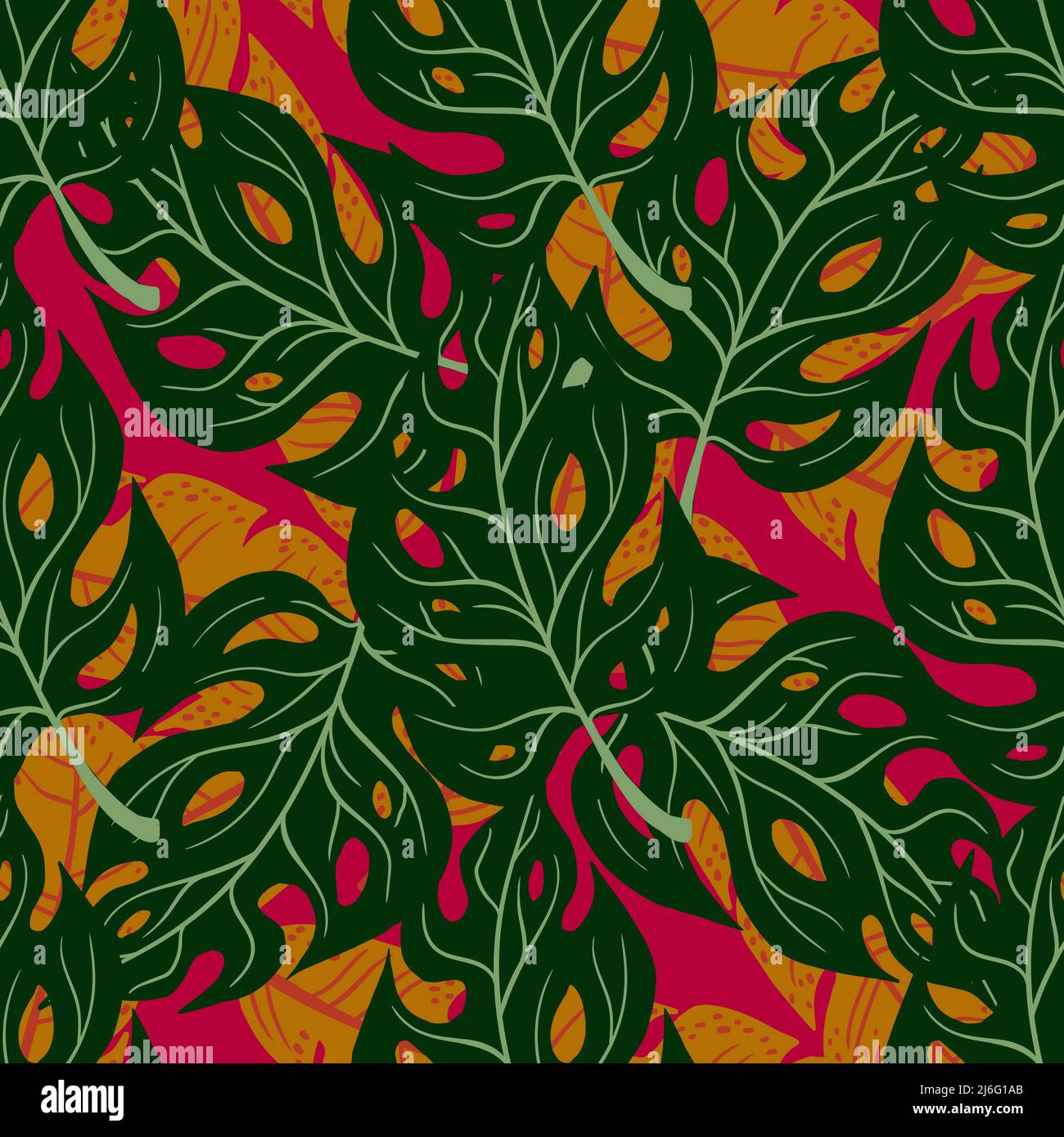 Tropical Leaves Hand drawn Vector Textile Seamless Pattern Design Stock ...